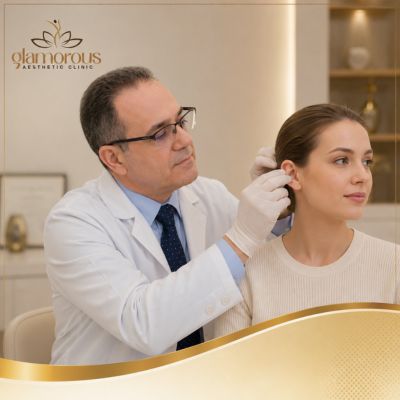 Doctor hamid Ali checking patient for Ear Reshaping (Otoplasty) in dubai at glam clinic Dubai